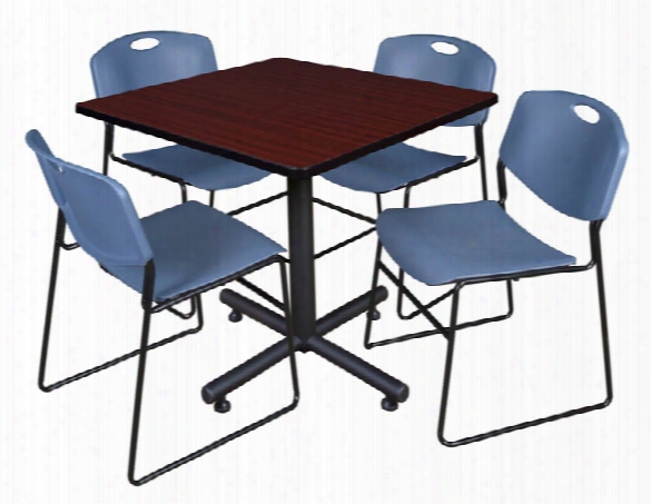 42" Square Breakroom Table- Mahogany & 4 Zeng Stack Chairs By Regency Furniture