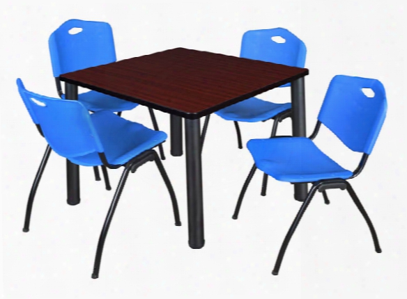 42" Square Breakroom Table- Mahogany/ Black & 4 'm' Stack Chairs By Regency Furniture