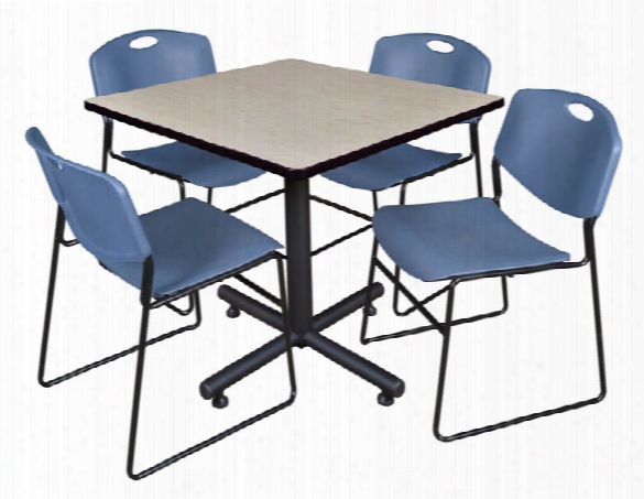 42" Square Breakroom Table- Maple & 4 Zeng Stack Chairs By Regency Furniture