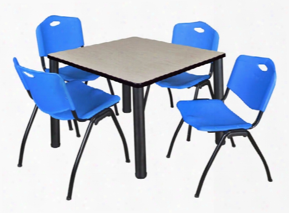 42" Square Breakroom Table- Maple/ Black & 4 'm' Stack Chairs By Regency Furniture