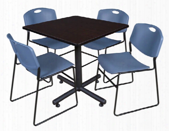 42" Square Breakroom Table- Mocha Walnut & 4 Zeng Stack Chairs By Regency Furniture