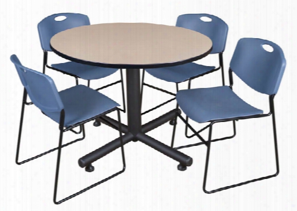 48" Round Breakroom Table- Beige & 4 Zeng Stack Chairs By Regency Furniture