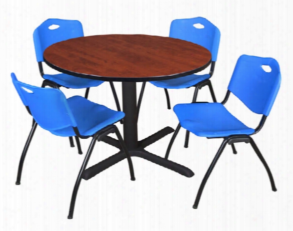 48" Round Breakroom Table- Cherry & 4 'm' Stack Chairs By Regency Furniture