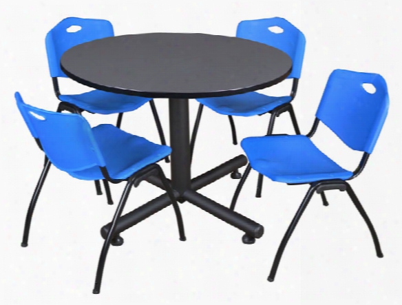 48" Round Breakroom Table- Gray & 4 'm' Stack Chairs By Regency Furniture