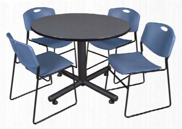 48" Round Breakroom Table- Gray & 4 Zeng Stack Chairs By Regency Furniture