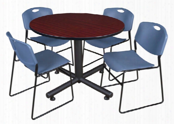 48" Round Breakroom Able- Mahogany & 4 Zeng Stack Chairs By Regency Furniture