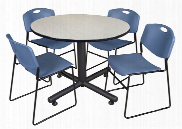 48" Round Breakroom Table- Maple & 4 Zeng Stack Chairs By Regency Furniture