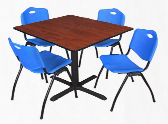 48" Square Breakroom Table- Cherry & 4 'm' Stack Chairs By Regency Furniture