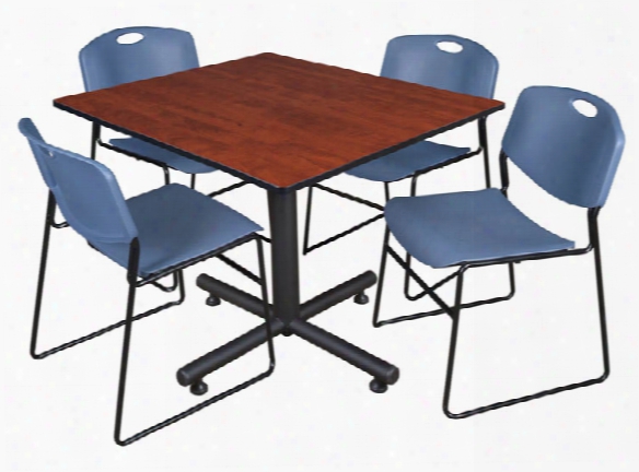 48" Square Breakroom Tabls- Cherry & 4 Zeng Stack Chairs By Regency Furniture
