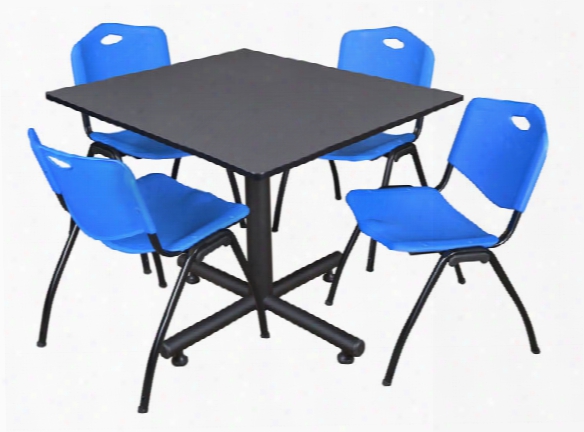 48" Square Breakroom Table- Gray & 4 'm' Stack Chairs By Regency Furniture