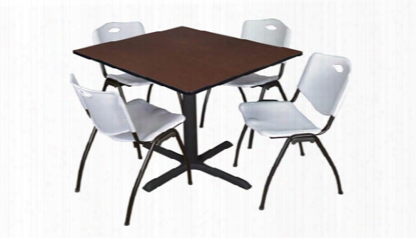 48" Square Breakroom Table- Java & 4 'm' Stack Chairs By Regency Furniture