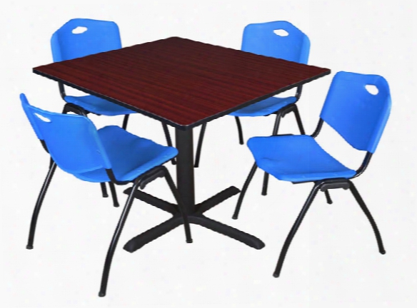 48" Square Breakroom Table- Mahogany & 4 'm' Stack Chairs By Regency Furniture