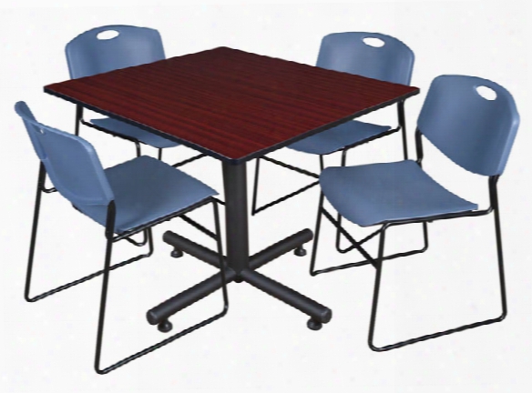 48" Square Breakroom Table- Mahogany & 4 Zeng Stack Chairs By Regency Furniture