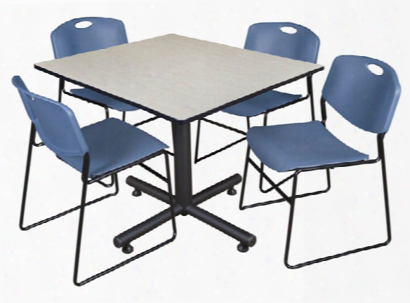 48" Square Breakroom Table- Maple & 4 Zeng Stack Chairs By Regency Furniture