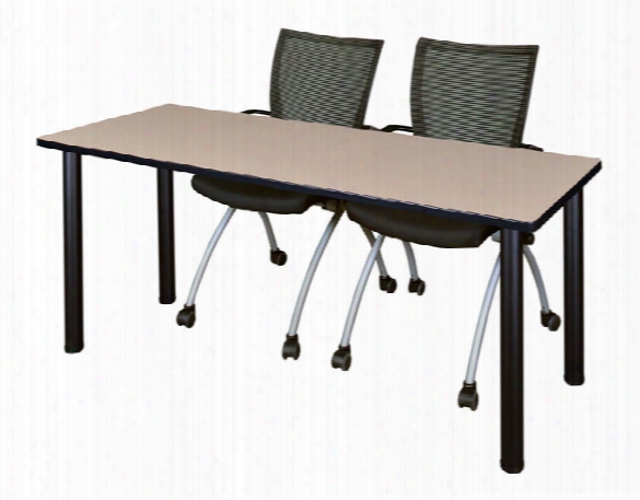 60" X 24" Training Table- Beige/ Black & 2 Apprentice Chairs- Black By Regency Furniture