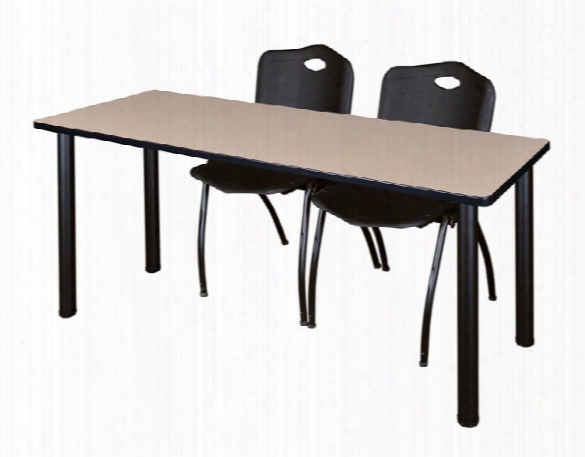 60" X 24" Training Table- Beige/ Black & 2 'm' Stac Chairs By Regency Furniture