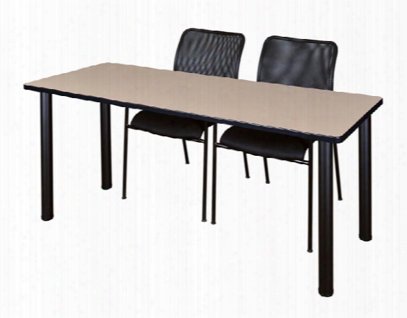60" X 24" Training Table- Beige/ Black & 2 Mario Stack Chairs- Black By Regency Furniture