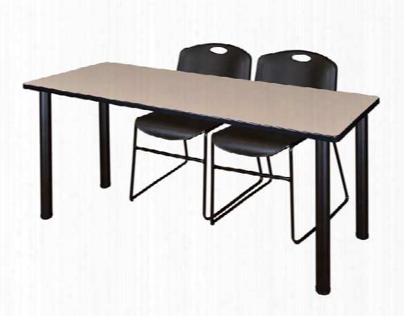 60" X 24" Training Table- Beige/ Black & 2 Zeng Stack Chairs By Regency Furniture