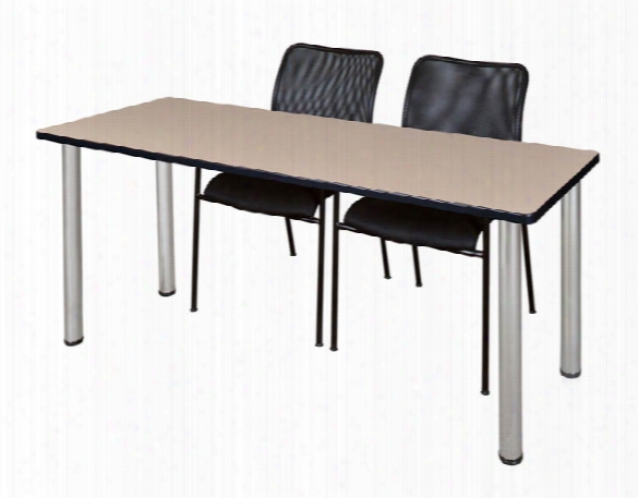 60" X 24" Training Table- Beige/ Chrome & 2 Mario Stack Chairs- Black By Regency Furniture