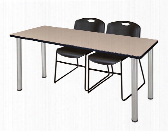 60" X 24" Training Table- Beige/ Chrome & 2 Zeng Stack Chairs By Regency Furniture