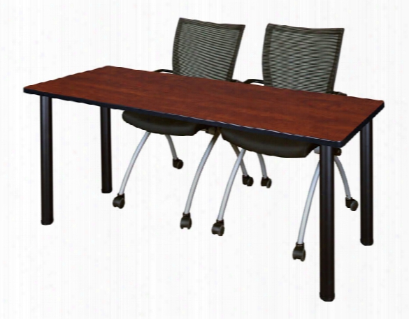 60" X 24" Training Table- Cherry/ Black & 2 Apprentice Chairs- Black By Regency Furniture