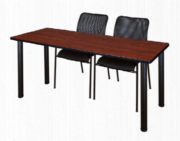 60" X 24" Training Table- Cherry/ Black & 2 Mario Stack Chairs- Black By Regency Furniture