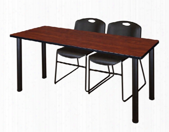 60" X 24" Training Table- Cherry/ Black & 2 Zeng Stack Chairs By Regency Furniture