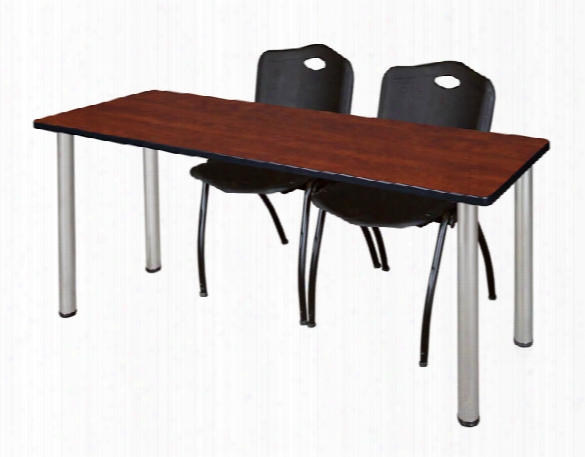 60" X 24" Training Table- Cherry/ Chrome & 2 'm' Stack Chairs By Regency Furniture