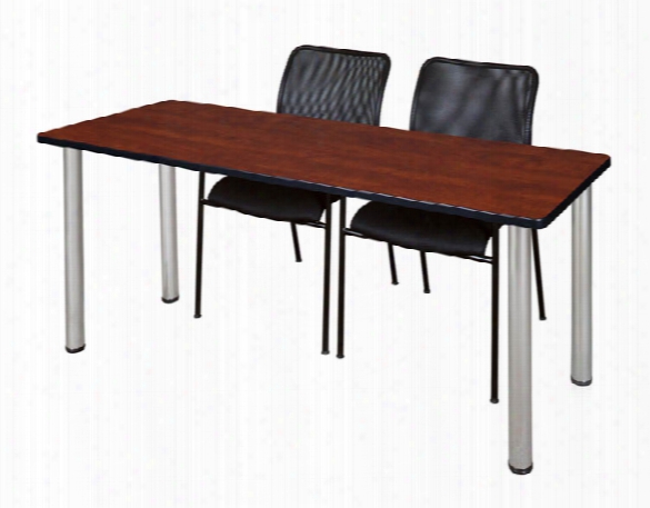 60" X 24" Training Table- Cherry/ Chrome & 2 Mario Stack Chairs- Black By Regency Furniture