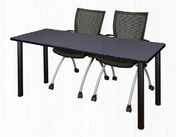 60" X 24" Training Table- Gray/ Black & 2 Apprentice Chairs- Black By Regency Furniture