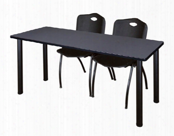 60" X 24" Training Table- Gray/ Black & 2 'm' Stack Chairs By Regency Furniture