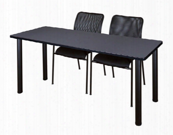 60" X 24" Training Table- Gray/ Black & 2 Mario Stack Chairs- Black By Regency Furniture