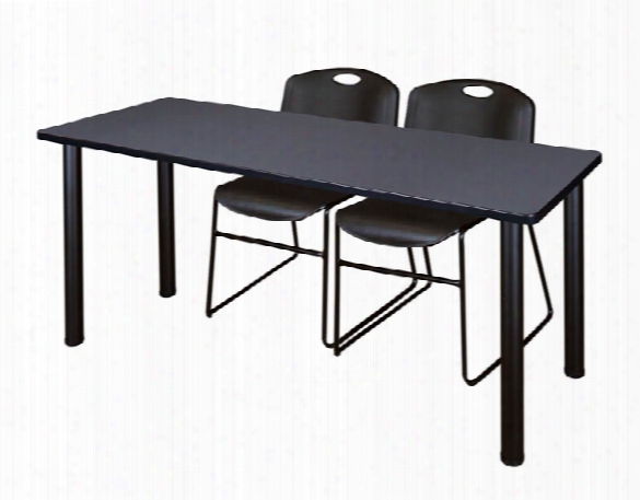 60" X 24" Training Table- Gray/ Black & 2 Zeng Stack Chairs By Regency Furniture