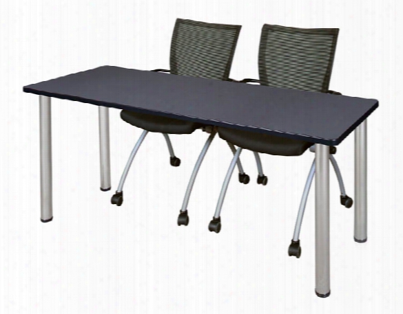 60" X 24" Training Table- Gray/ Chrome & 2 Apprentice Chairs- Black By Regency Furniture