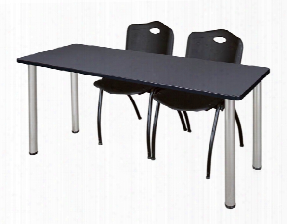 60" X 24" Training Table- Gray/ Chrome & 2 'm' Stack Chairs By Regency Furniture