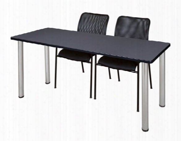 60" X 24" Training Table- Gray/ Chrome & 2 Mario Stack Chairs- Black By Regency Furniture