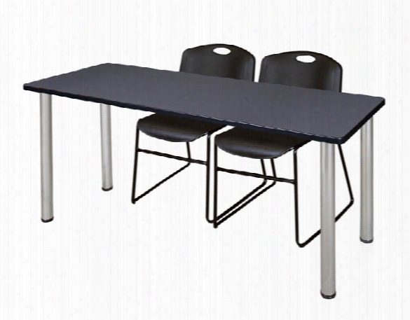 60" X 24" Training Table- Gray/ Chrome & 2 Zeng Stack Chairs By Regency Furniture