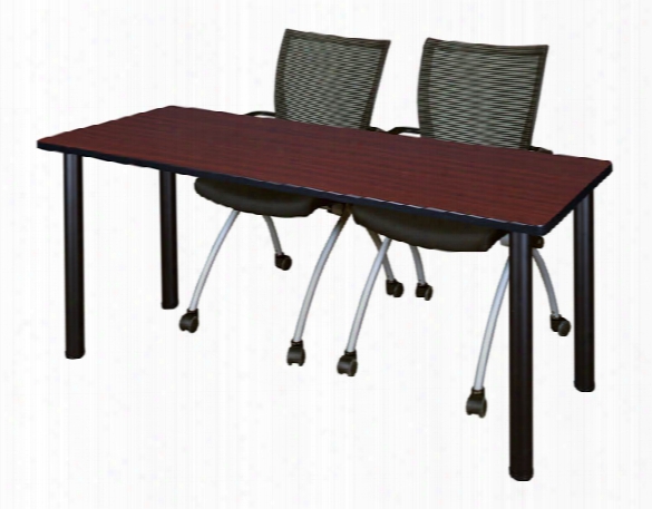 60" X 24" Training Table- Mahogany/ Black & 2 Apprentice Chairs- Black By Regency Furniture