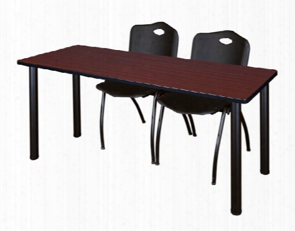 60" X 24" Training Table- Mahogany/ Black & 2 'm' Stack Chairs By Regency Furniture