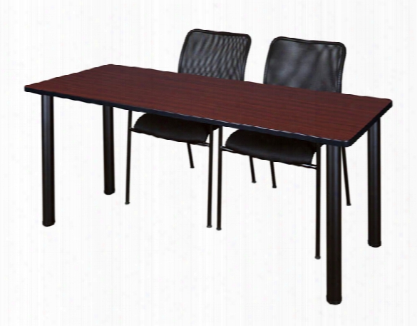 60" X 24" Training Table- Mahogany/ Black & 2 Mario Stack Chairs- Black By Regency Furniture