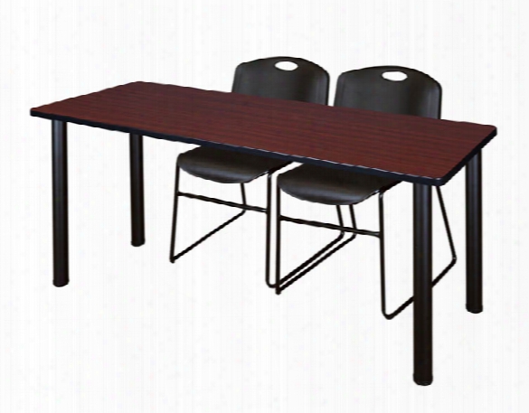 60" X 24" Training Table- Mahogany/ Black & 2 Zeng Stack Chairs By Regency Furniture