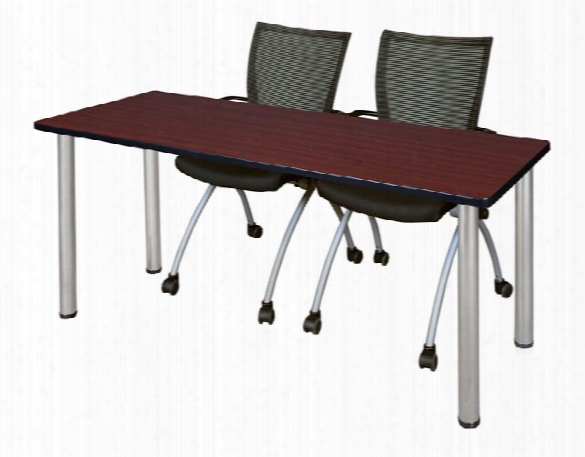 60" X 24" Training Table- Mahogany/ Chrome & 2 Apprentice Chairs- Black By Regency Furniture