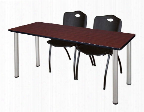 60" X 24" Training Table- Mahogany/ Chrome & 2 'm' Stack Chairs By Regency Furniture