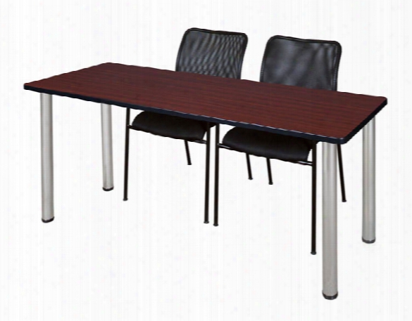 60" X 24" Training Table- Mahogany/ Chrome & 2 Amrio Stack Chairs- Black By Regency Furniture