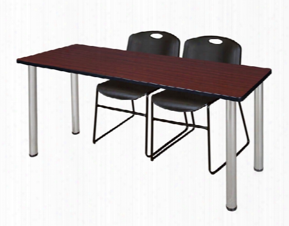 60" X 24" Training Table- Mahogany/ Chrome & 2 Zeng Stack Chairs By Regency Furniture