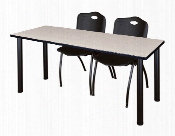 60" X 24" Training Table- Maple/ Black & 2 'm' Stack Chairs By Regency Furniture