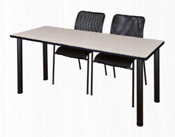 60" X 24" Training Table- Maple/ Black & 2 Mario Stack Chairs- Black By Regency Furniture