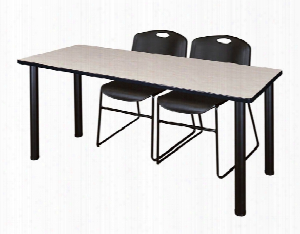 60" X 24" Training Table- Maple/ Black & 2 Zeng Stack Chairs By Regency Furniture