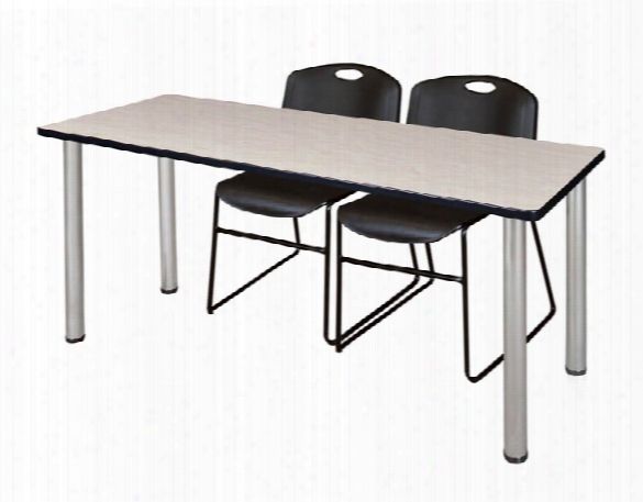 60" X 24&quuot; Training Table- Maple/ Chrome & 2 Zeng Stack Chairs By Regency Furniture