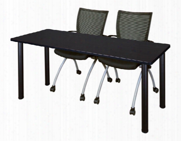 60" X 24" Training Table- Mocha Walnut/ Black & 2 Apprentice Chairs- Black By Regency Furniture